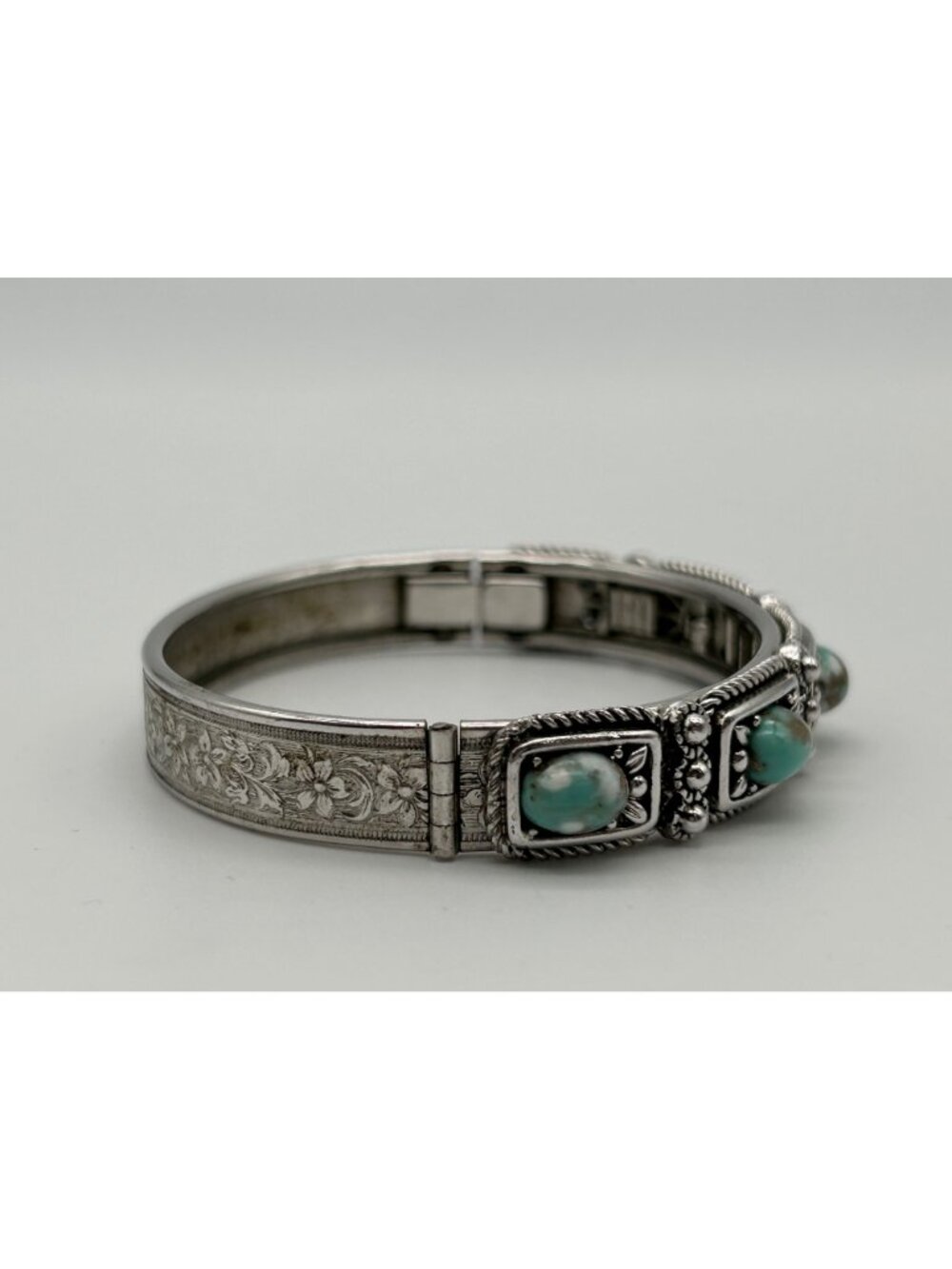 SHP Faux Turquoise Panel Link Bracelet Southwestern Silver-tone Costume Jewelry - Picture 5 of 13